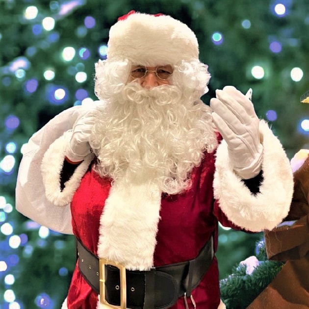 サンタクロースが正面を向いて手を差し伸べている画像