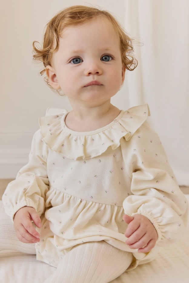 長袖プレイスーツ Ditsy Cherries / オーガニックコットン