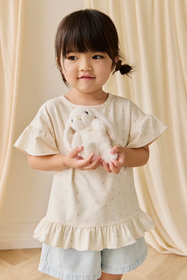 フリルTシャツ Ditsy Cherries / オーガニックコットン