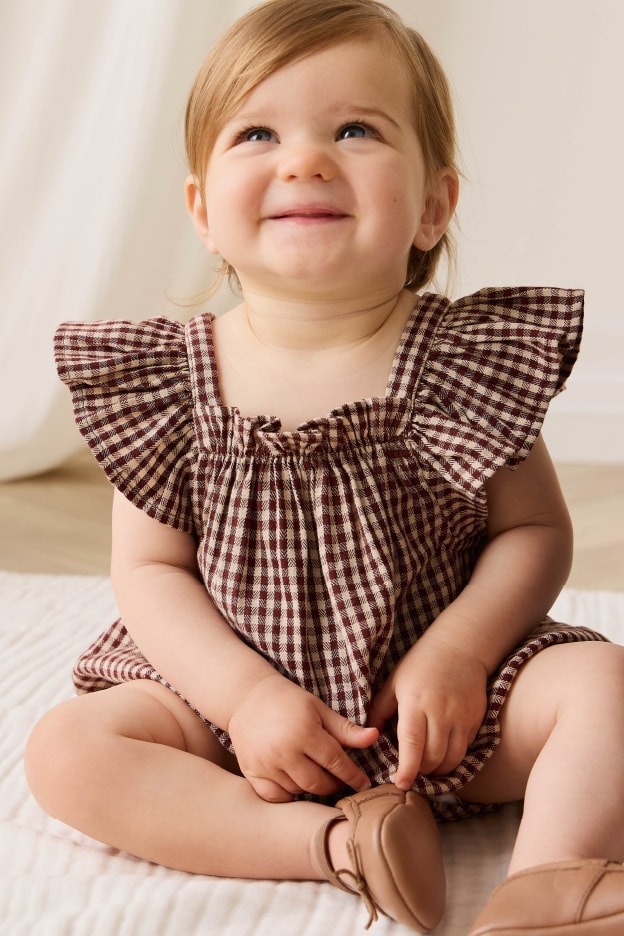 半袖ロンパース Cinnamon Gingham