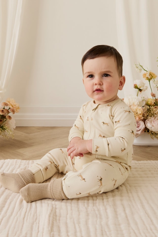 長袖前あきロンパース Play Ball Cassava / オーガニックコットン