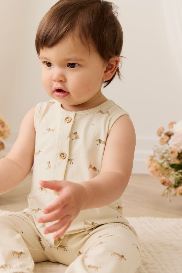 ノースリーブロンパース Play Ball Cassava / オーガニックコットン