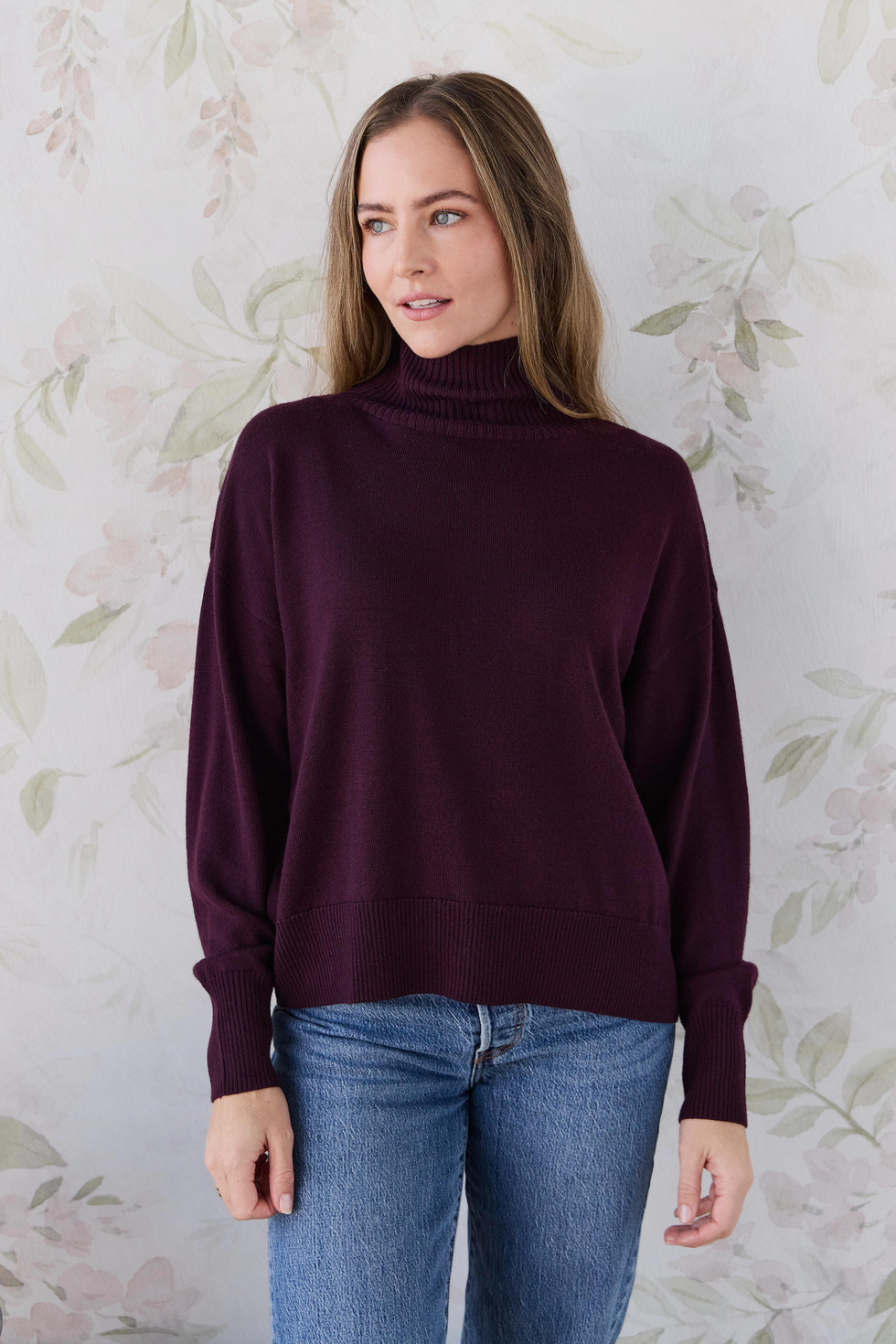 【Women】Merino タートルニット（ボルドー）